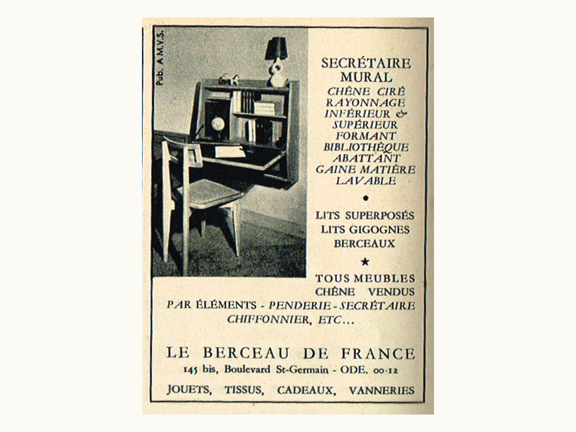 Bureau-mural-Emile-Seigneur-Berceau de France-1952 Bureau mural Emile Seigneur berceau de france 1952