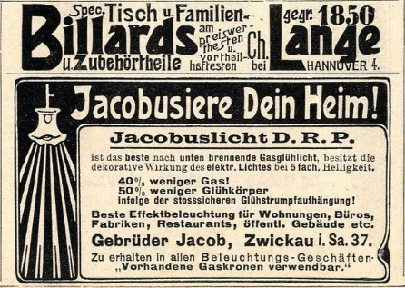 Publicité Jacobus Lampe à gaz 1907
