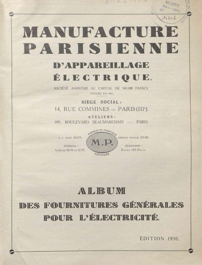 Manufacture Parisienne d'Appareillage Electrique, Catalogue 1930