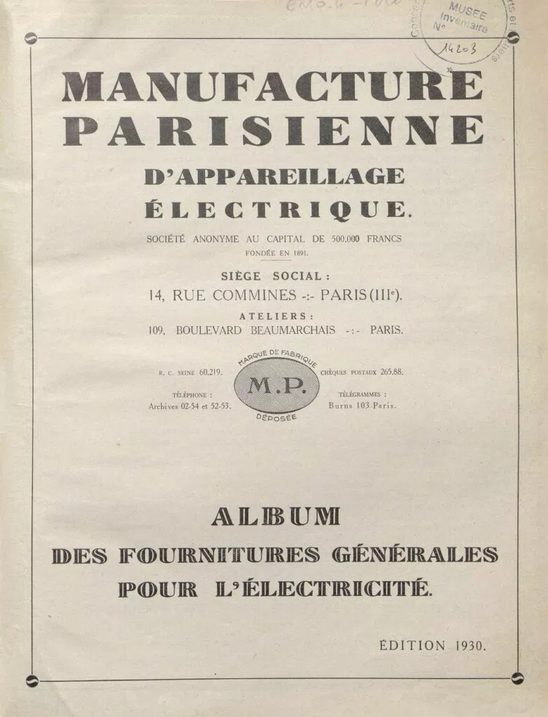 Manufacture Parisienne d'Appareillage Electrique, Catalogue 1930
