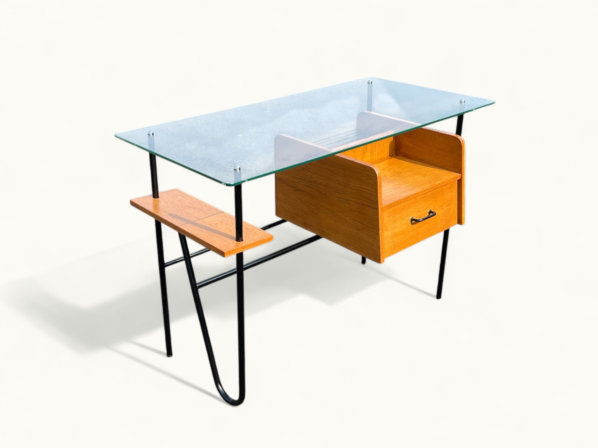 Bureau Azzano Frères 1956 Bois, fer et Glace