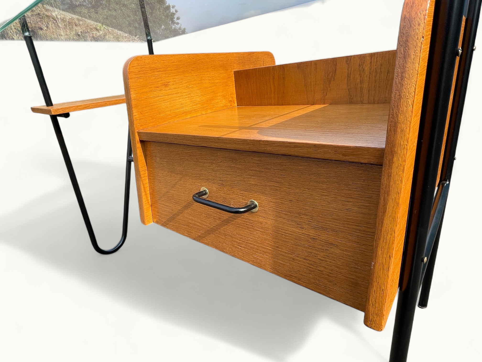 Bureau Azzano Frères 1956 Bois, fer et Glace Detail