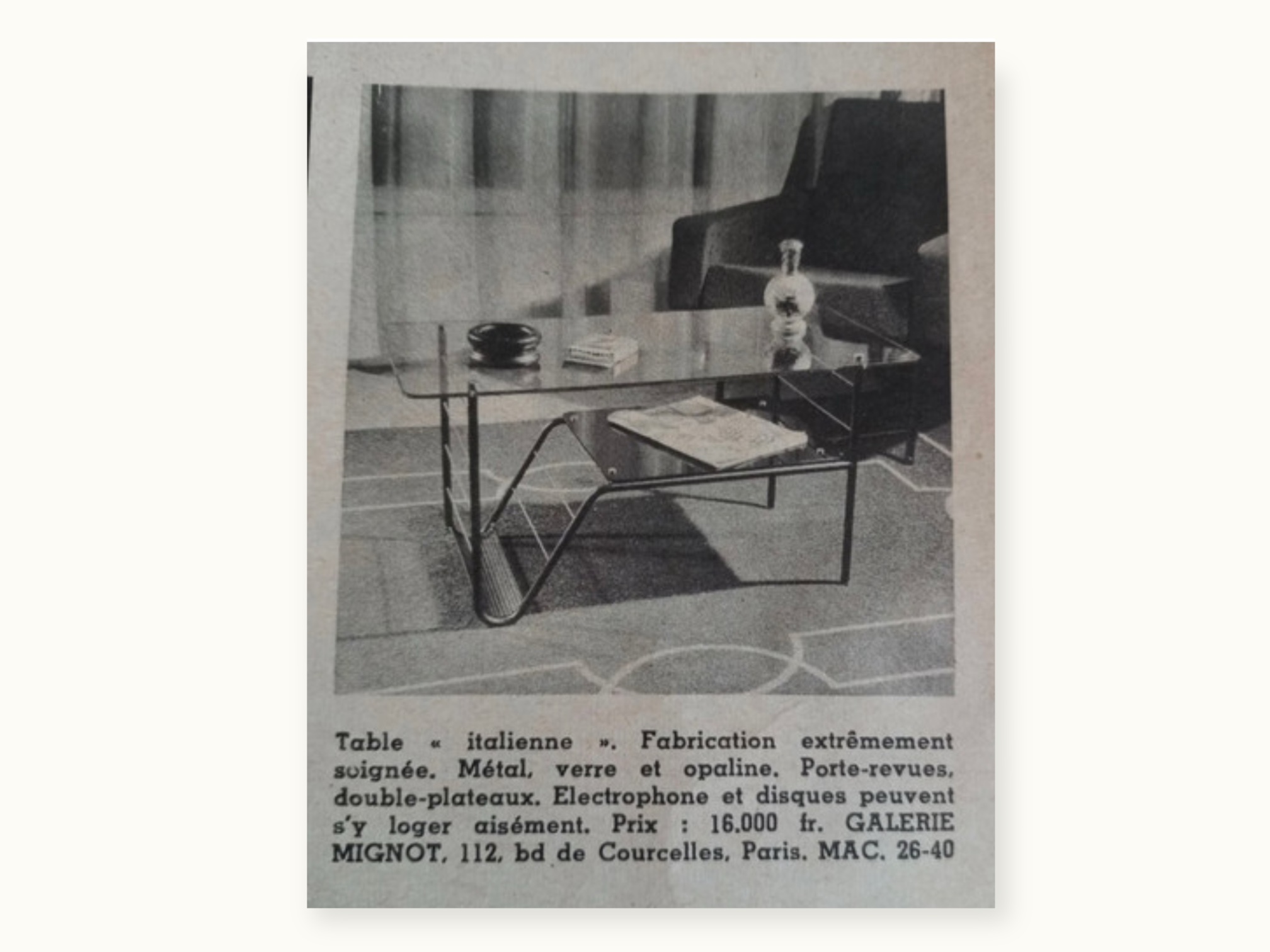 Table Basse & Porte-Revues, 1958, fabrication italienne, Airborne