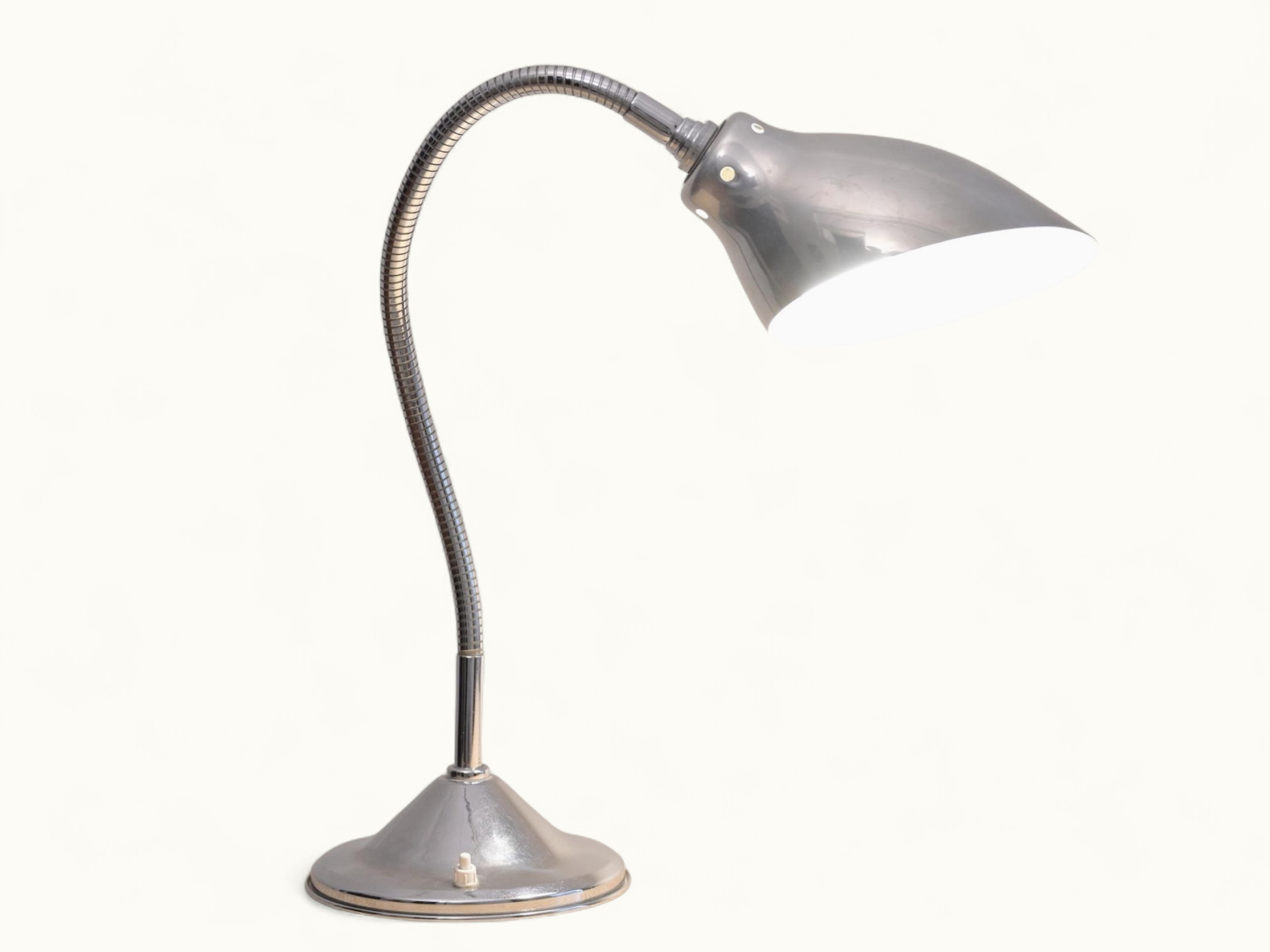 Lampe vintage articulée de bureau alphonse pinoit Ki‑E‑Klair - Version flexible (abat‑jour tronconique en aluminium) — Circa 1950