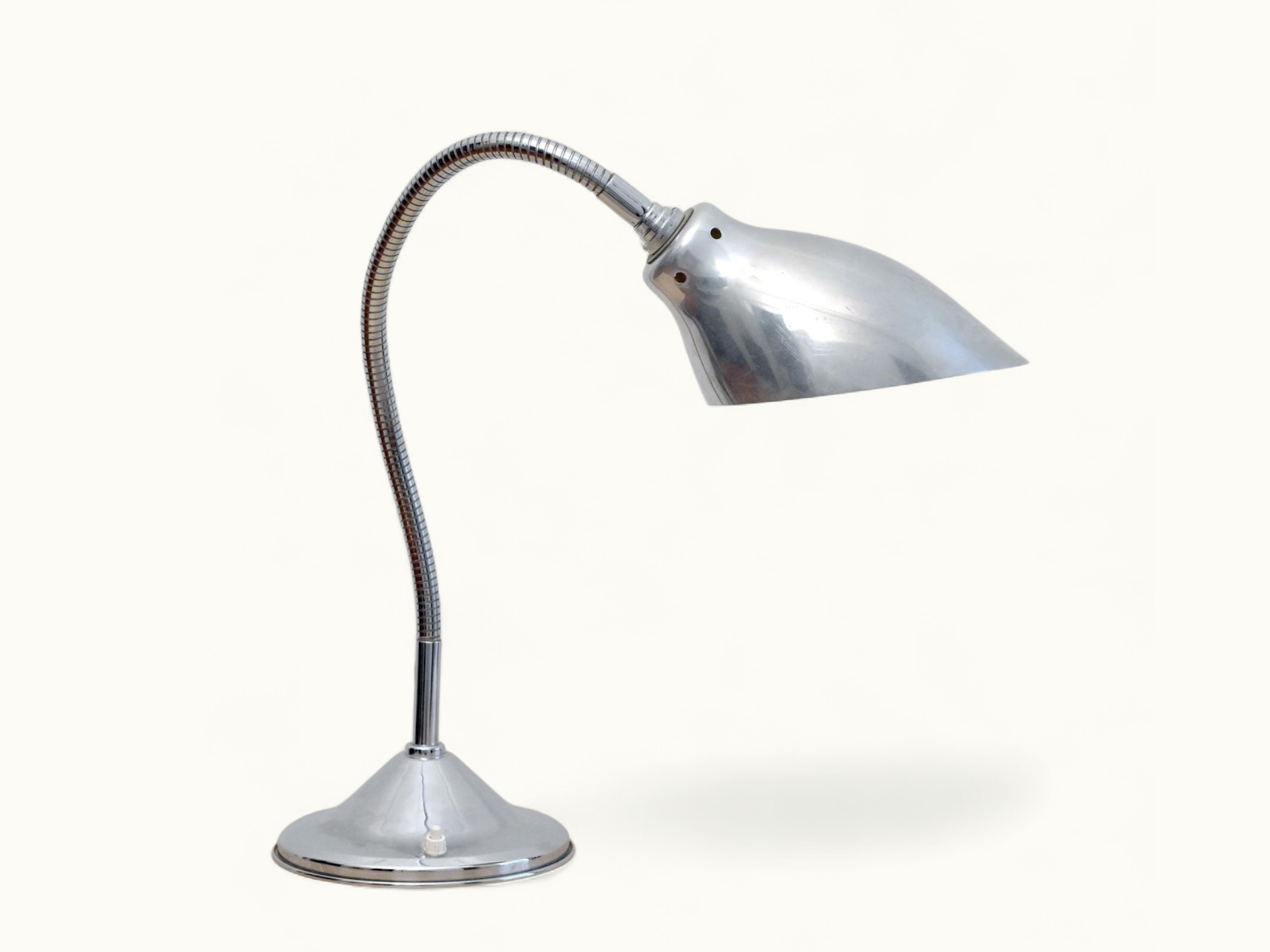 Lampe vintage articulée de bureau alphonse pinoit Ki‑E‑Klair - Version flexible (abat‑jour tronconique en aluminium) — Circa 1950