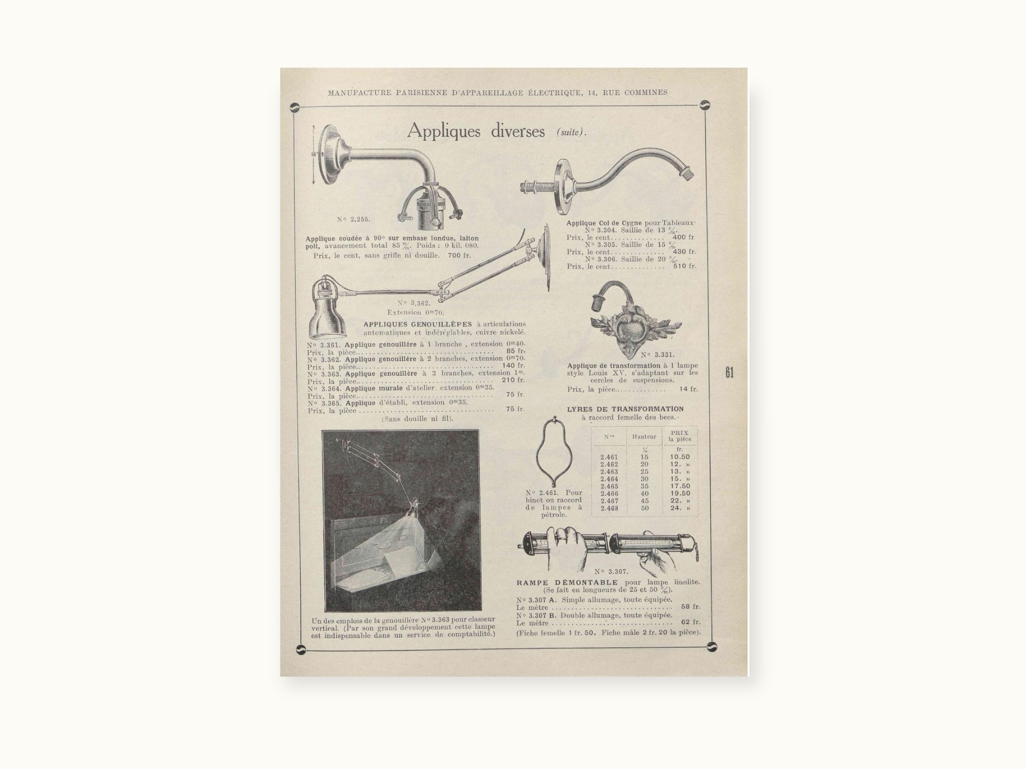 Applique Genouillère à articulations automatiques et indéréglables, modèle 3.362 - Éditeur : Manufacture Parisienne d'Appareillage Electrique