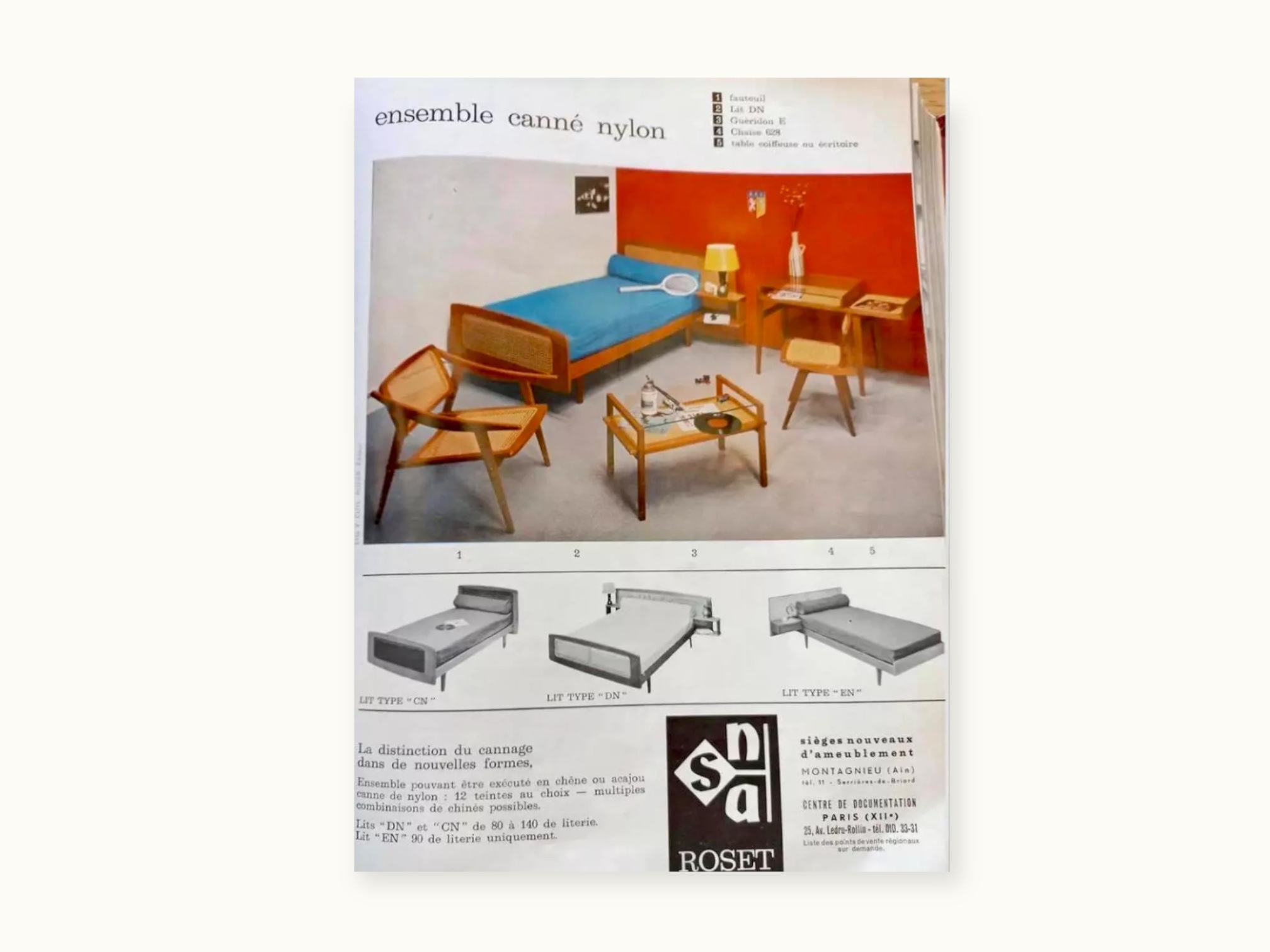 Table basse SNA Roset - Gamme cannage nylon - attribué à Michel Ducaroy - 1958